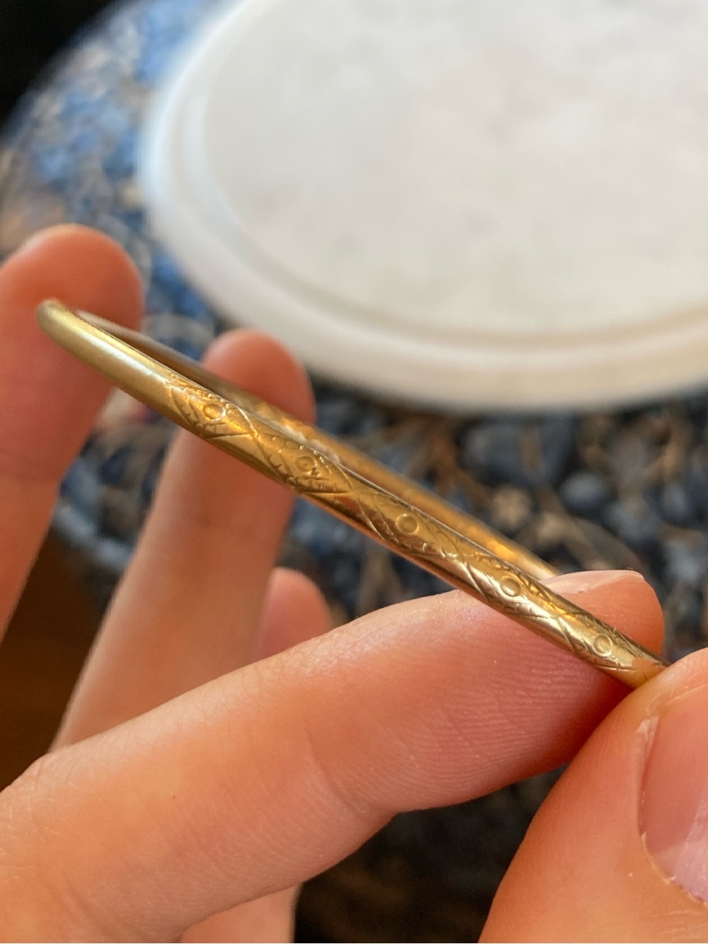 Rare Antique Victorian Figa Fist Snake Diamond Engraved Brass Bypass Bracelet - Picture 9 of 17